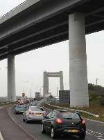Traffic queued to cross the Kingsferry Bridge after the accident shut the new crossing