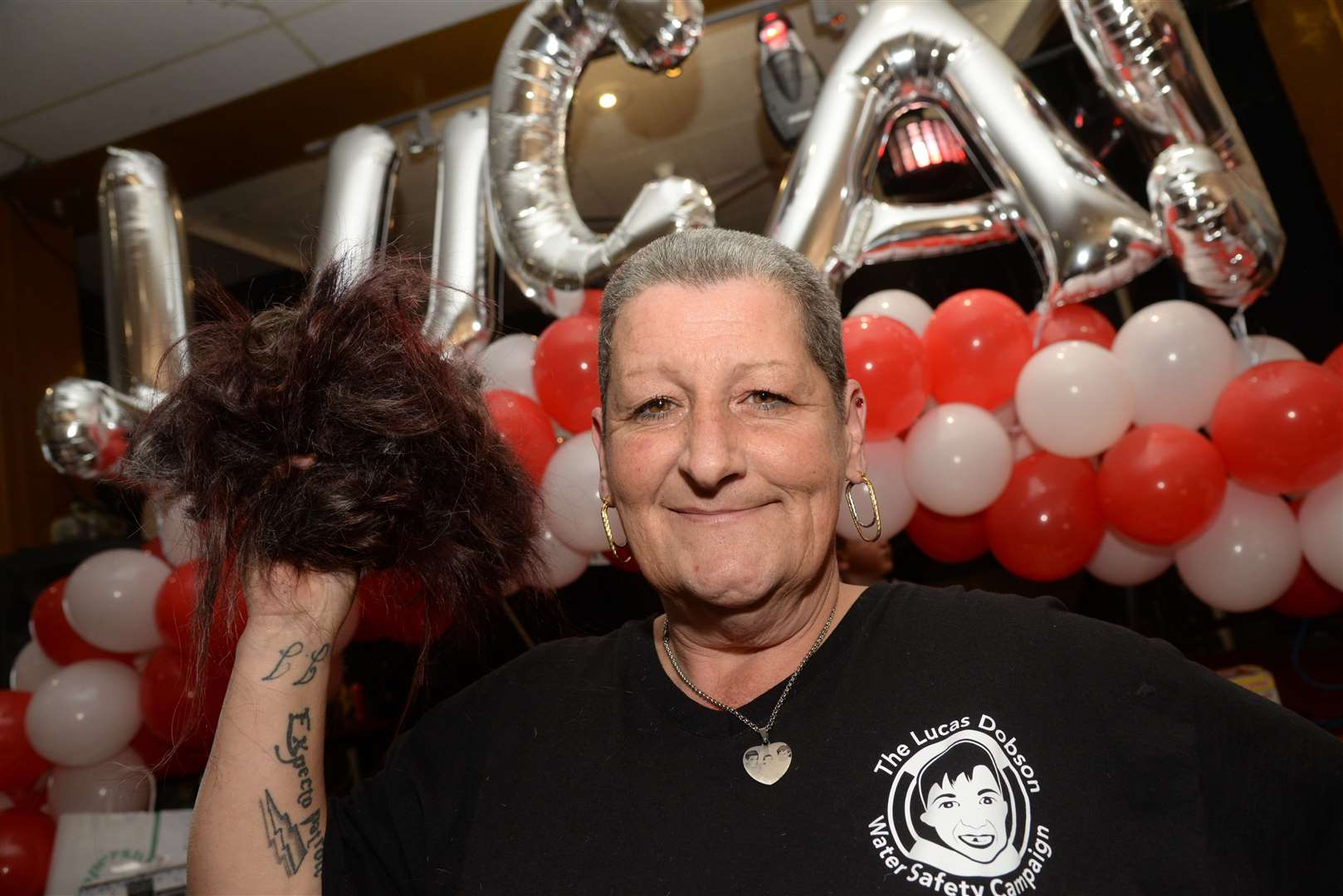 Kim Marsh after her head shave at the fundraiser in memory of Lucas Dobson held at the Deal Welfare Club Picture: Chris Davey