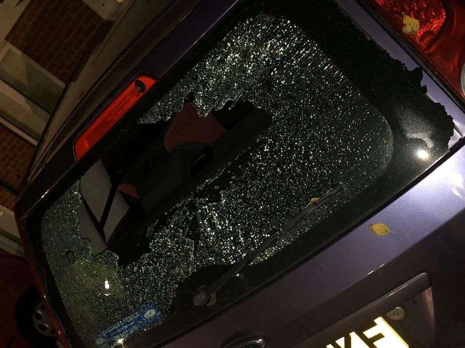 One of the drivers had her back window smashed by a catapult