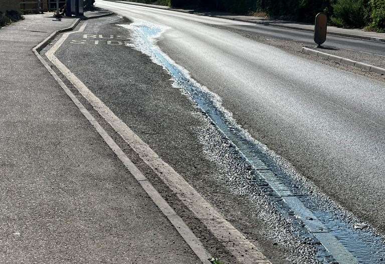 More water leaks close to collapsed A226 Galley Hill Road, between Swanscombe and Ebbsfleet Football Club