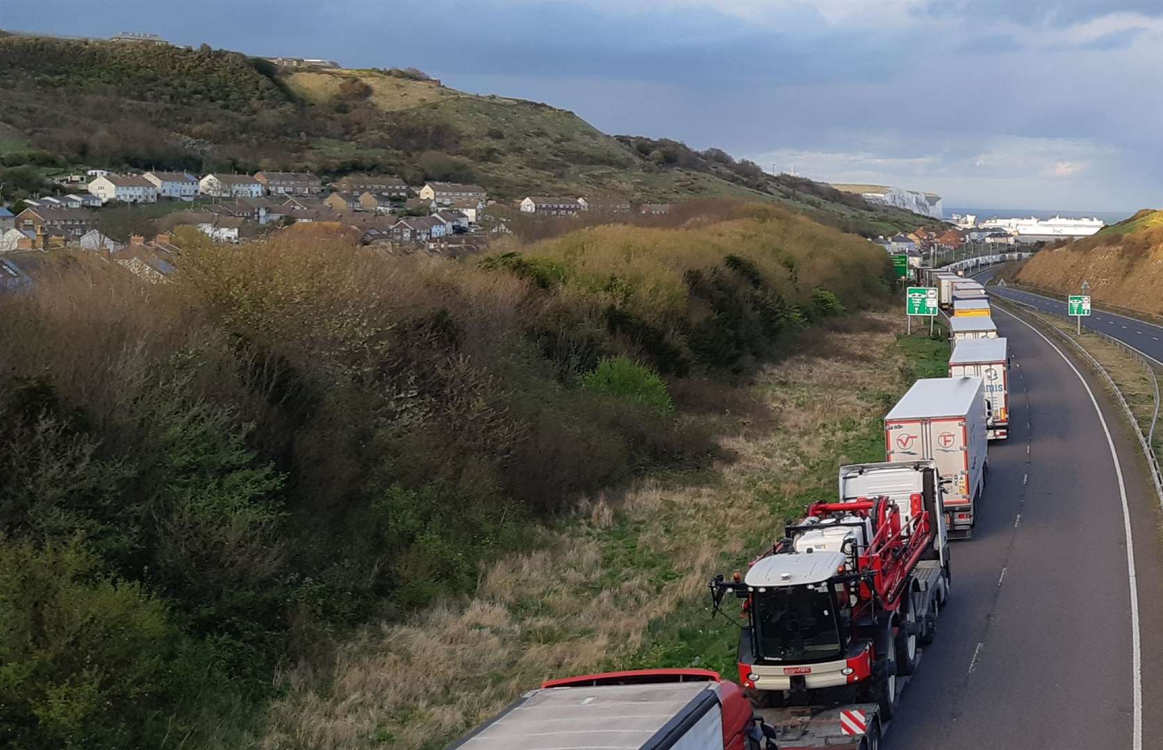 The Dover TAP queue with the Aycliffe estate is on the left Picture: Sam Lennon KMG
