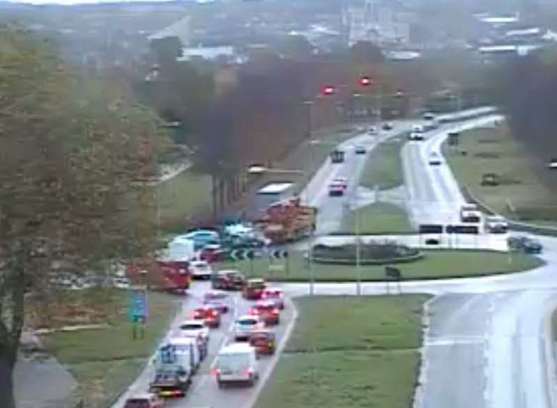 Rheims Way is partially blocked heading into Canterbury. Picture: Kent Highways
