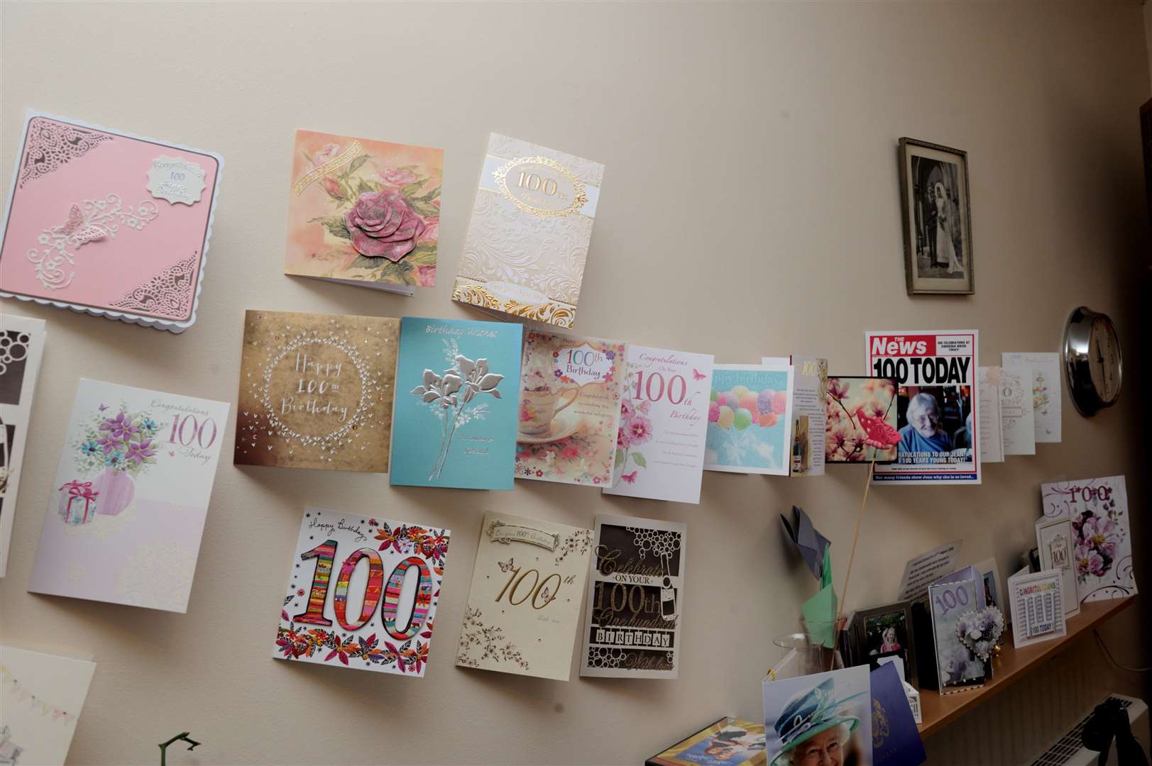 Birthday cards adorn the walls in Jean Green's room in Gardenia House resident home, Temple Hill