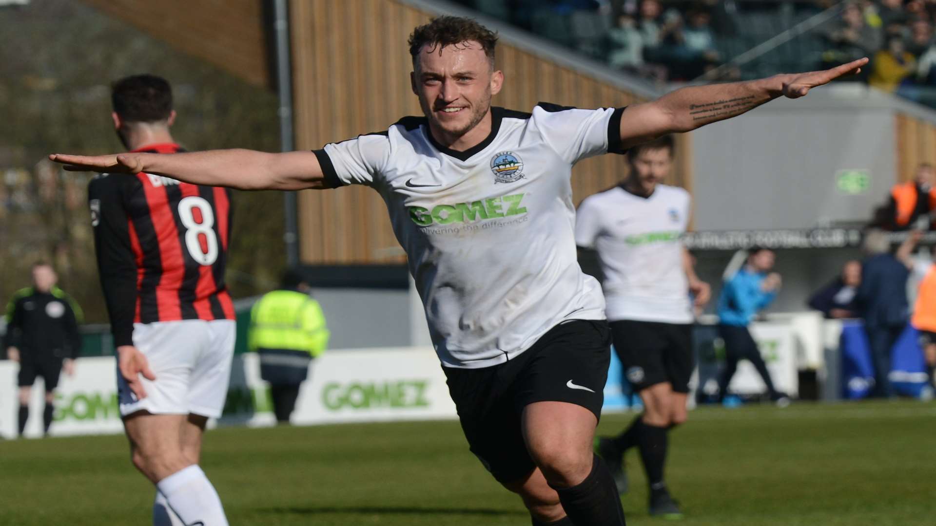Ricky Miller celebrates his second goal against Gateshead Picture: Gary Browne