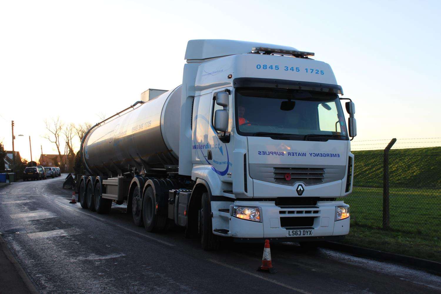 A tanker arrives to replenish water supplies