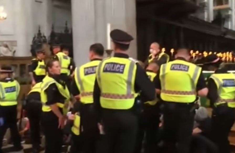 Police were called to St Paul's Cathedral yesterday. Picture: Extinction Rebellion
