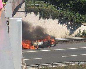 A car on fire on the M2. Picture: Penny Farmer