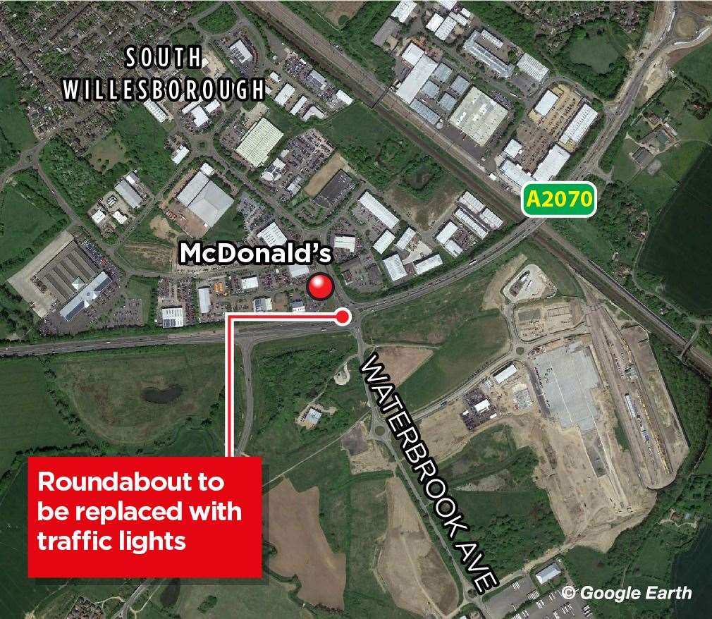 The 'McDonald's roundabout' next to the Orbital Park will be the centre of roadworks which will convert the junction into a traffic light system