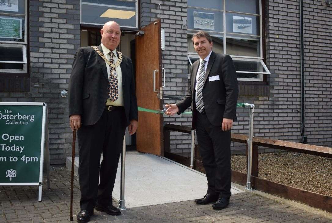 Dartford mayor Roger Perfitt (left), with MP Gareth Johnson at the Österberg Collection in July. Picture: North Kent College (14447299)