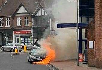 A car caught on fire outside the station. Picture: David Peers (14396816)