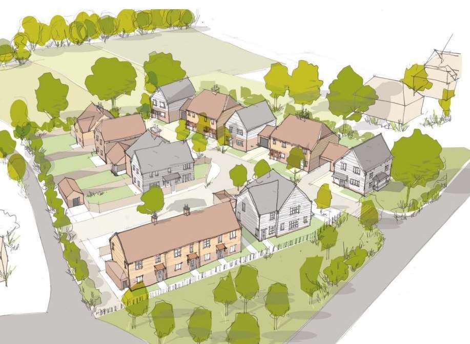 An artist's impression of a new 17 home development on fields west of Maidstone Road in Horsmonden