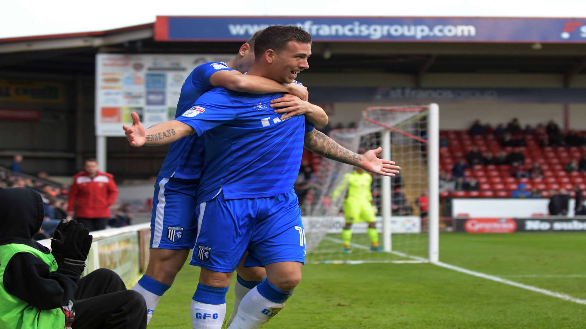 Cody McDonald scores the opening goal at Walsall Picture: Barry Goodwin