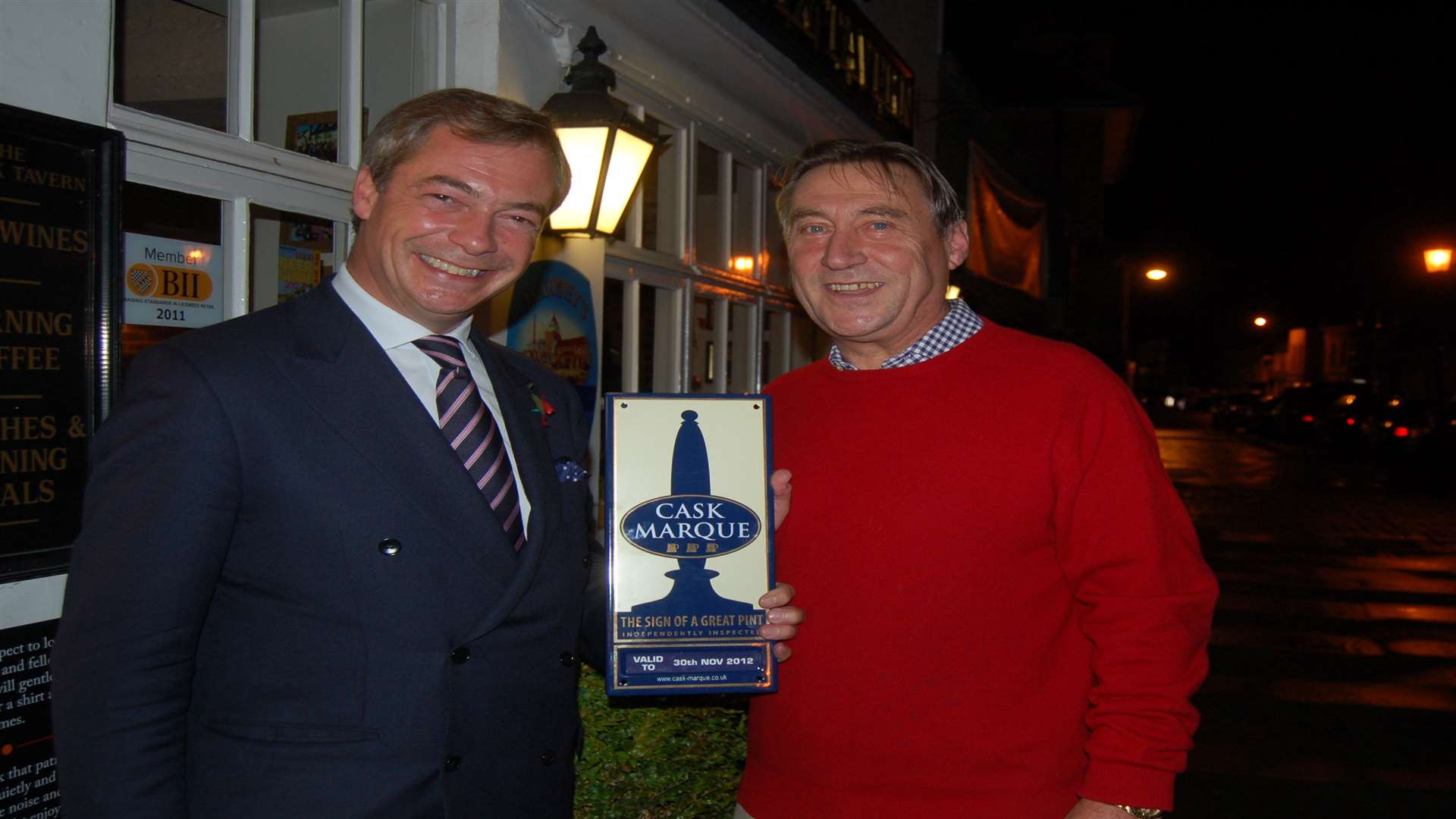 Nigel Farage at The Phoenix in Faversham, with landlord David Selves