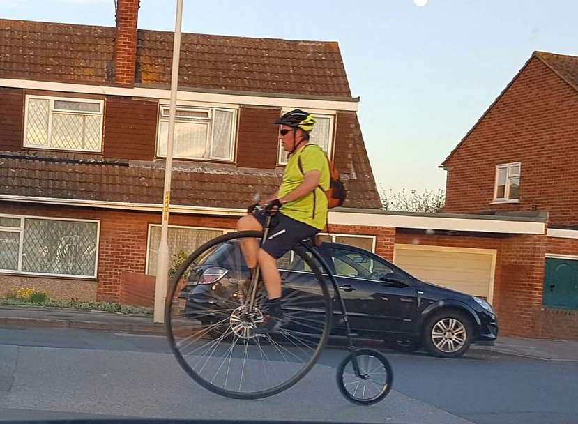 The mystery man on a penny farthing, spotted on Adelaide Drive in Sittingbourne