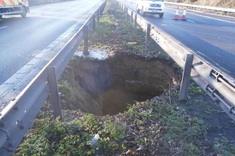 The huge hole that opened up on the M2. Picture: Highways Agency