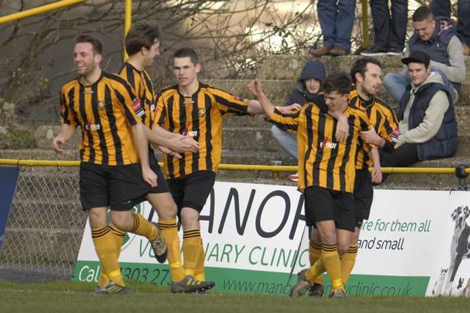 Johan ter Horst celebrates another goal for Folkestone Picture: Gary Browne