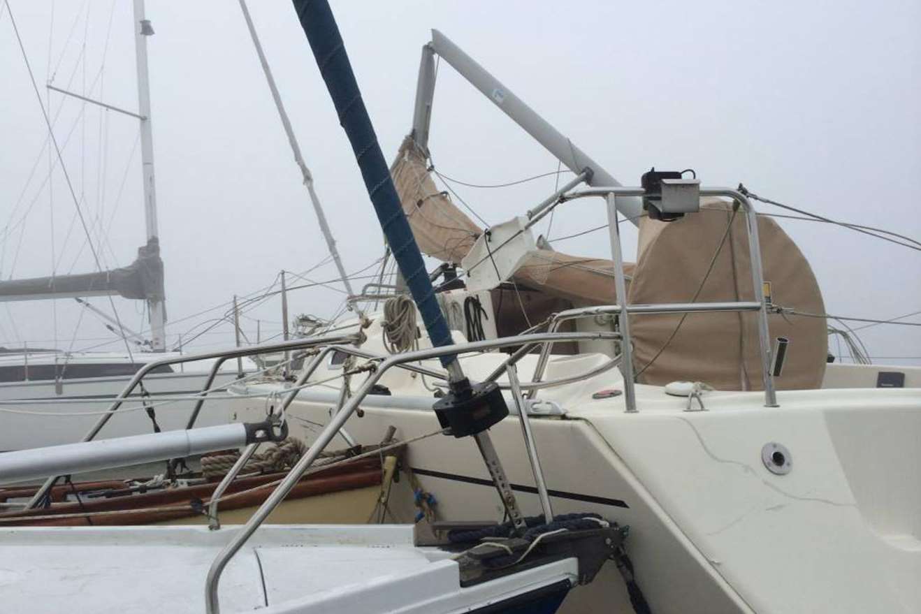 Some of the yachts were badly damaged and had broken masts. Picture from Facebook: Kent_999s.