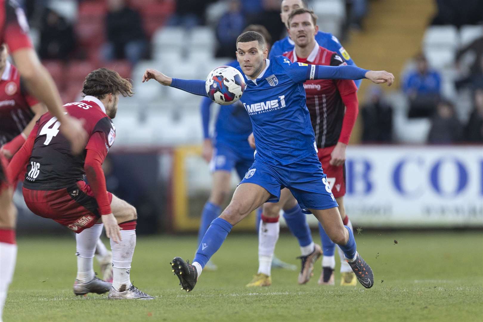 Stuart O'Keefe in action for the Gills at Stevenage. He hasn't featured in the club's last five games