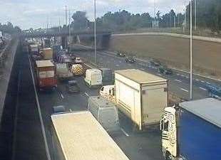 Heavy traffic is building on the approach to the Dartford Crossing with queues tailing back about five miles to the M20 interchange at J3 for Swanley. Picture: Traffic England (50505985)