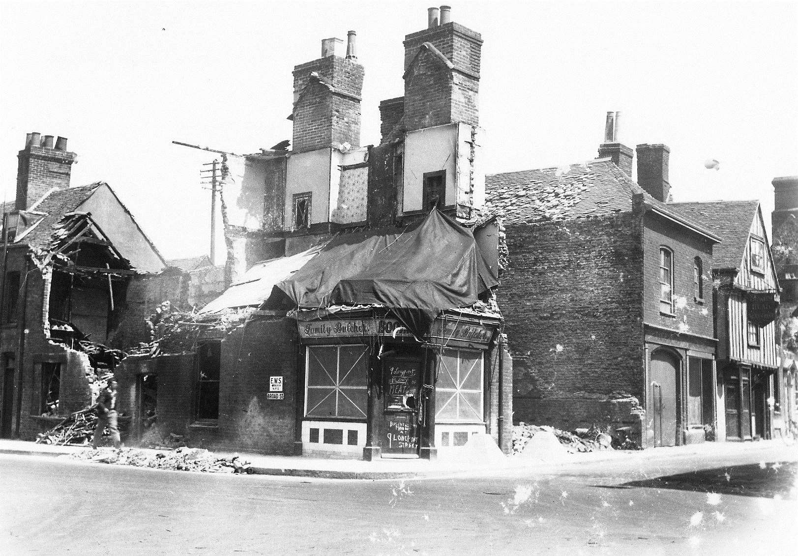 ‘Plenty of meat’ was still available at Boorman’s butchers, Canterbury, in the aftermath of the blitz. Picture: Paul Crampton