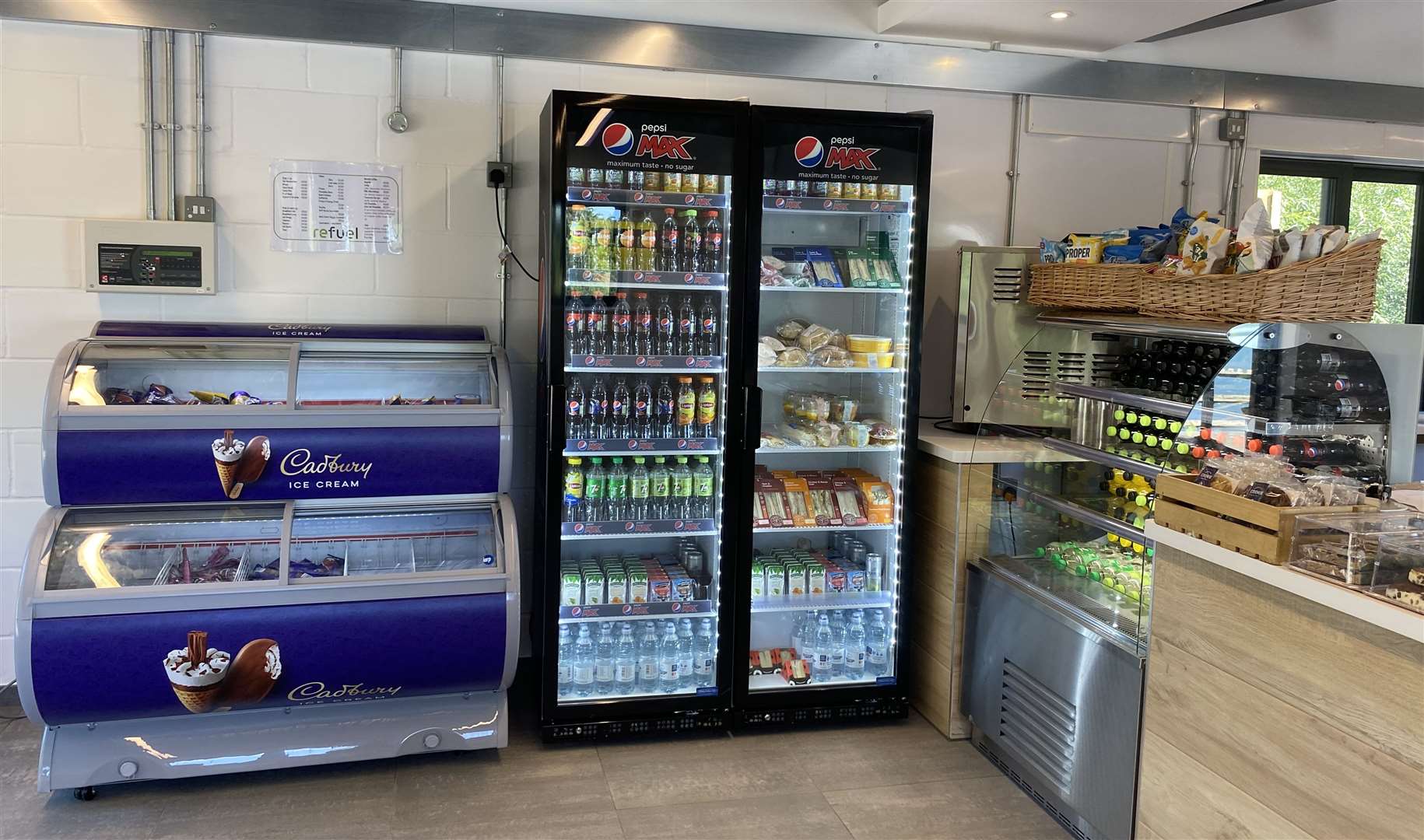 A range of sandwiches, ice creams, hot and cold drinks are available