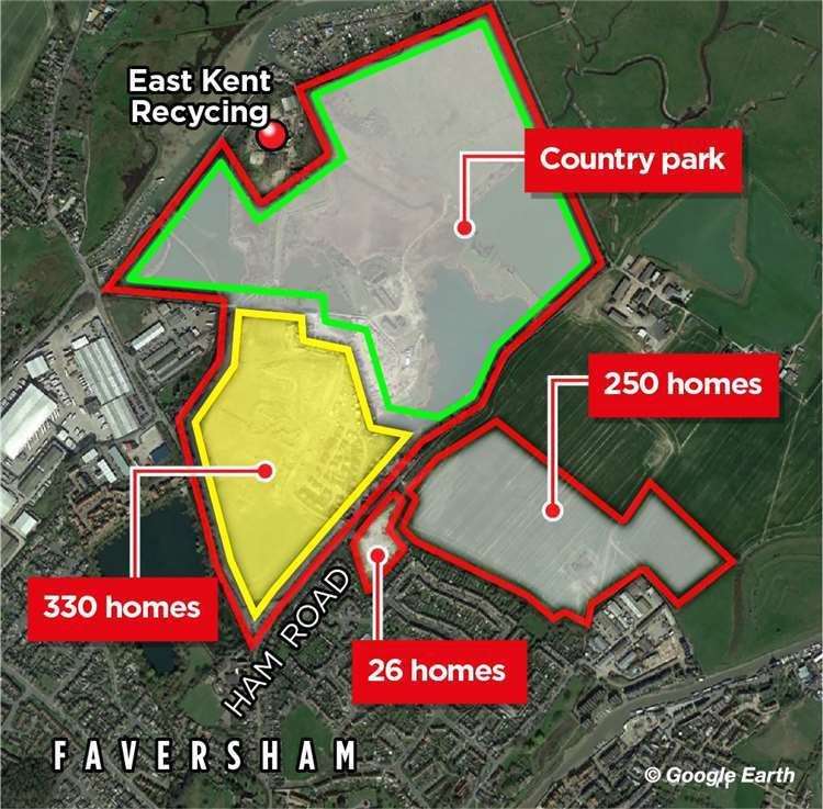 The proposed 250-home development would neighbour two existing schemes – a 26-home estate called The Goldings and the 330-home Faversham Lakes