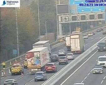 The accident is causing delays. Picture: Highways England