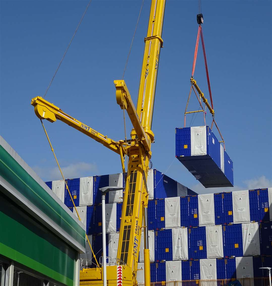 Contractors have been lifting the containers into place recently. Picture: Freddie Clements