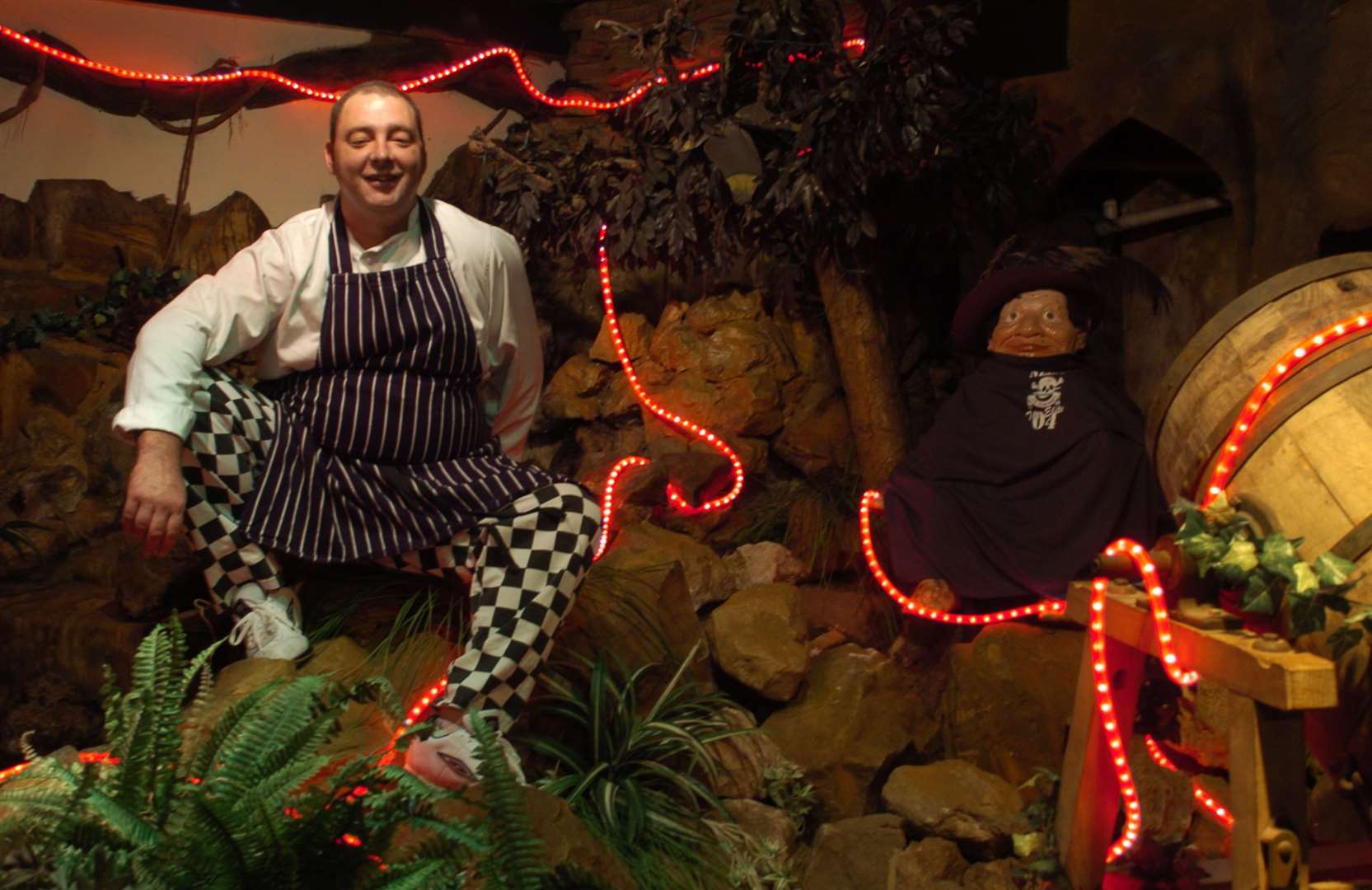 Dave Bottomley, a former chef of Brandybucks, Cliftonville, next to one of the Hobbit characters