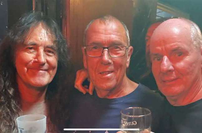 From left: Iron Maiden bassist Steve Harris, Red Lion owner Terry Lee, and musician Chop Pitman. Picture: Terry Lee