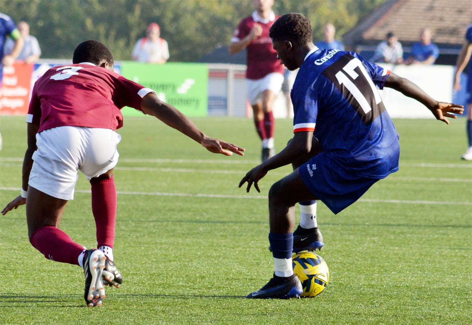 Margate substitute Muhammed Cham attempts to check back in possession. Picture: Randolph File