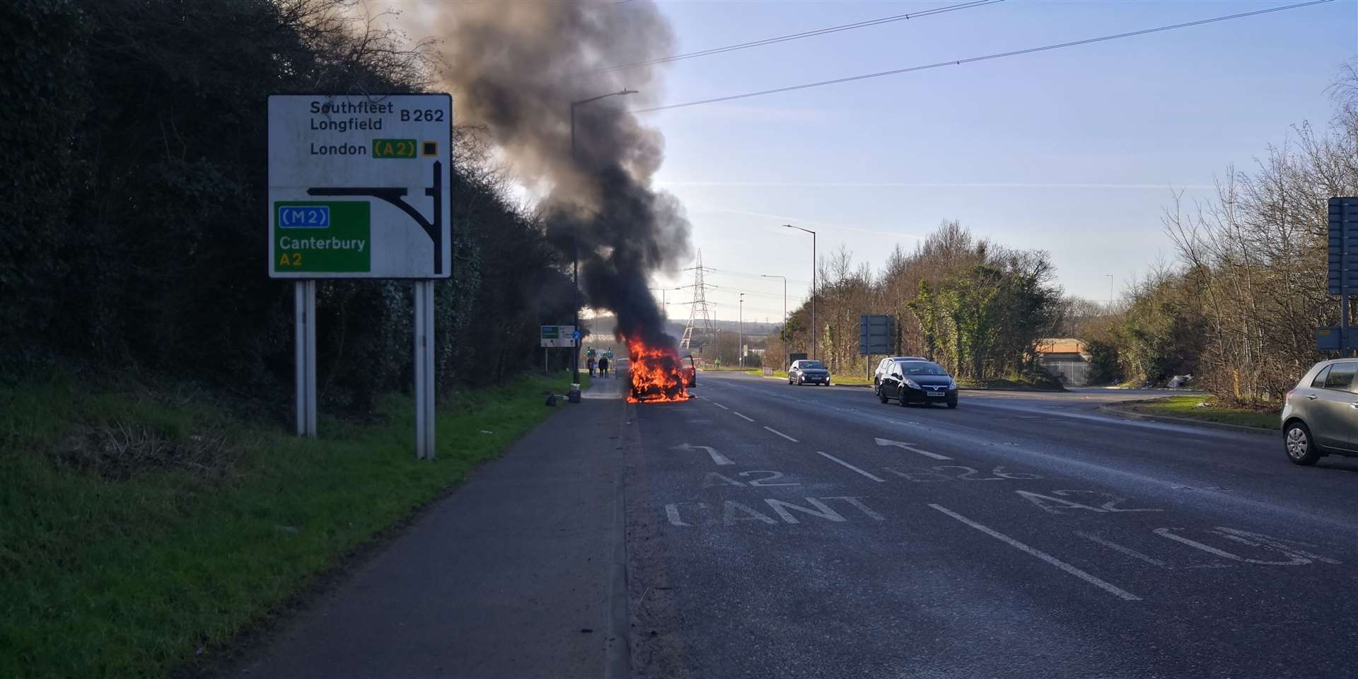 The car fire started near the Sainsbury roundabout and the A2.