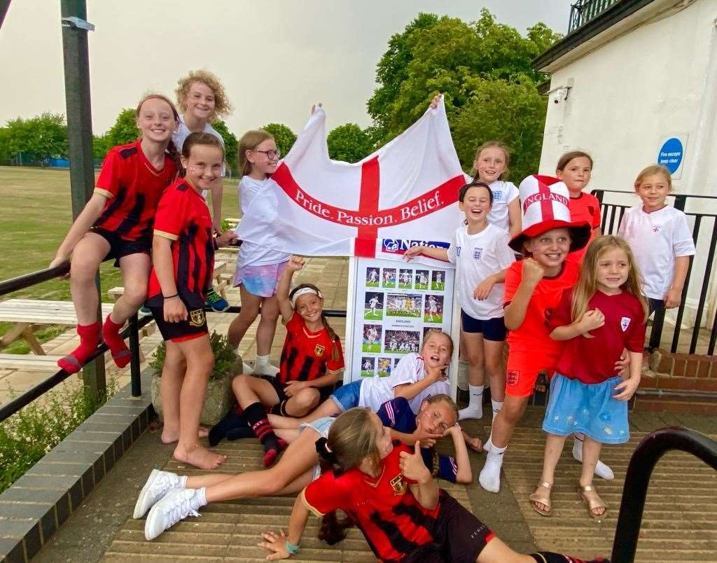 Sittingbourne ladies u10' and u11' teams celebrate England's win