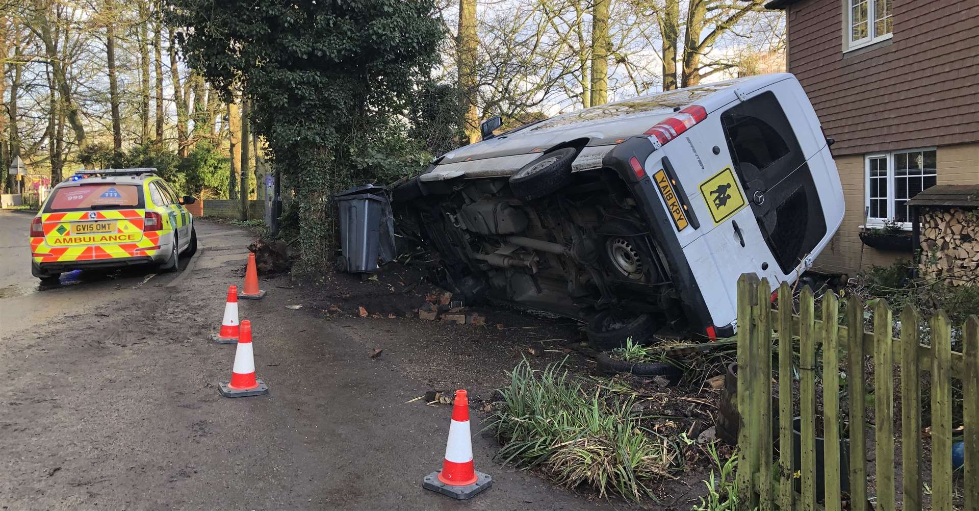 A minibus carrying children crashed into a front garden in Eyhorne Street last month
