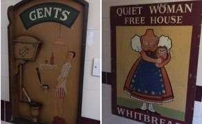 The sign demonstrating the gents was fairly straightforward, but I’m not so sure about the history of the sign advertising the headless Quiet Woman Free House?
