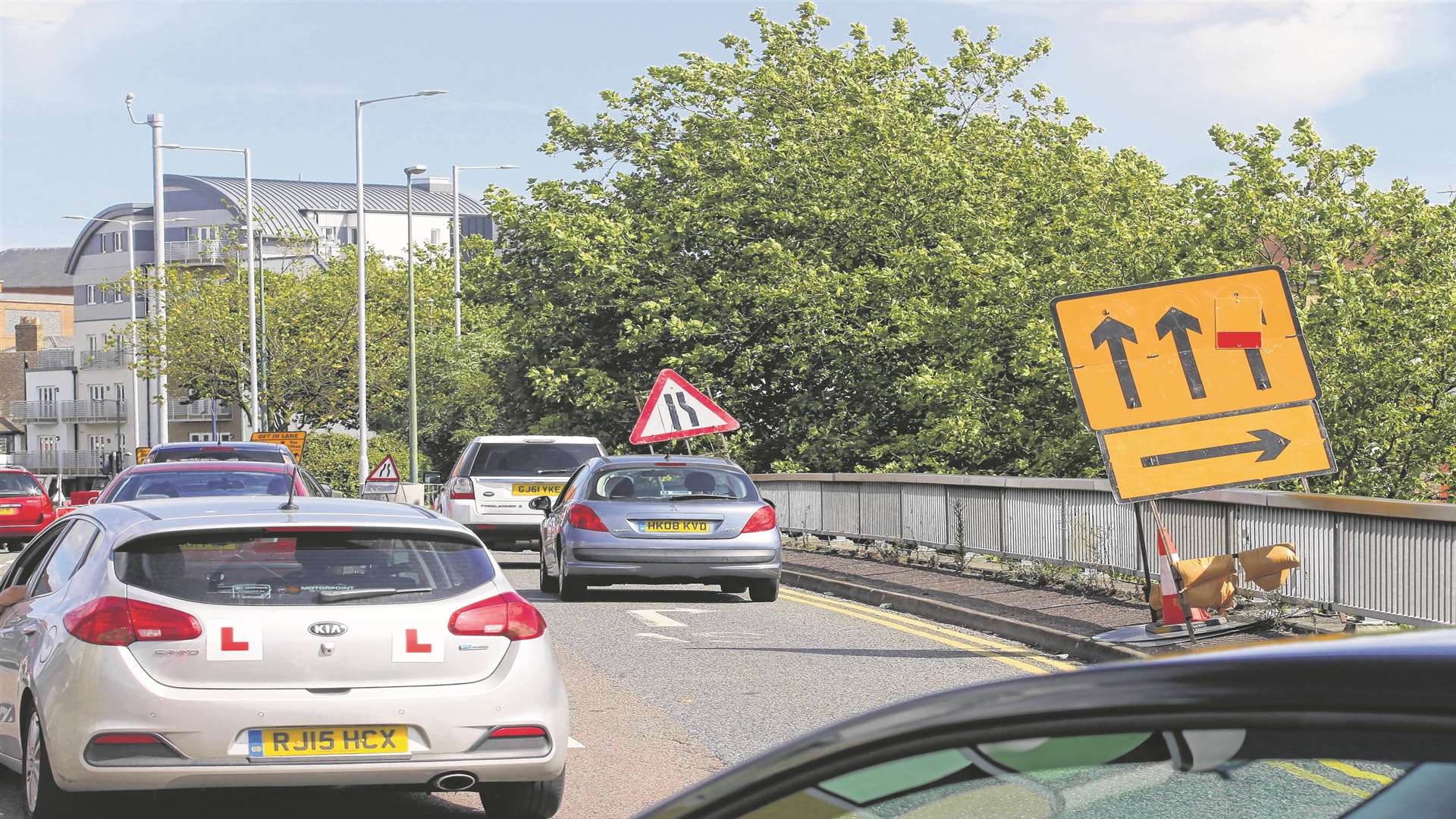 Cars negotiate the roadworks on St Peter's bridge. Picture: John Westhrop