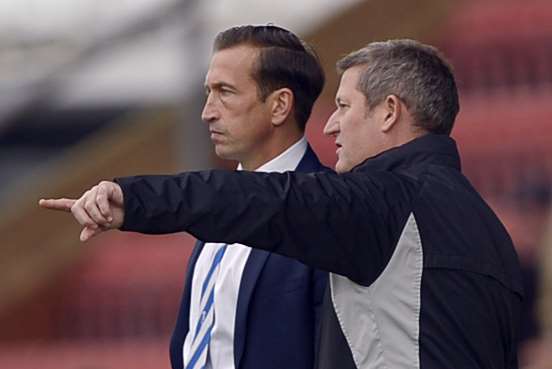 Gills boss Justin Edinburgh with assistant manager David Kerslake (right) Picture: Barry Goodwin