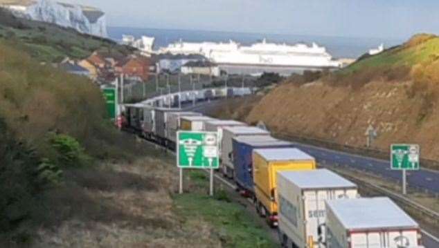 Lorries held up outside Aycliffe during Dover TAP. Stock image