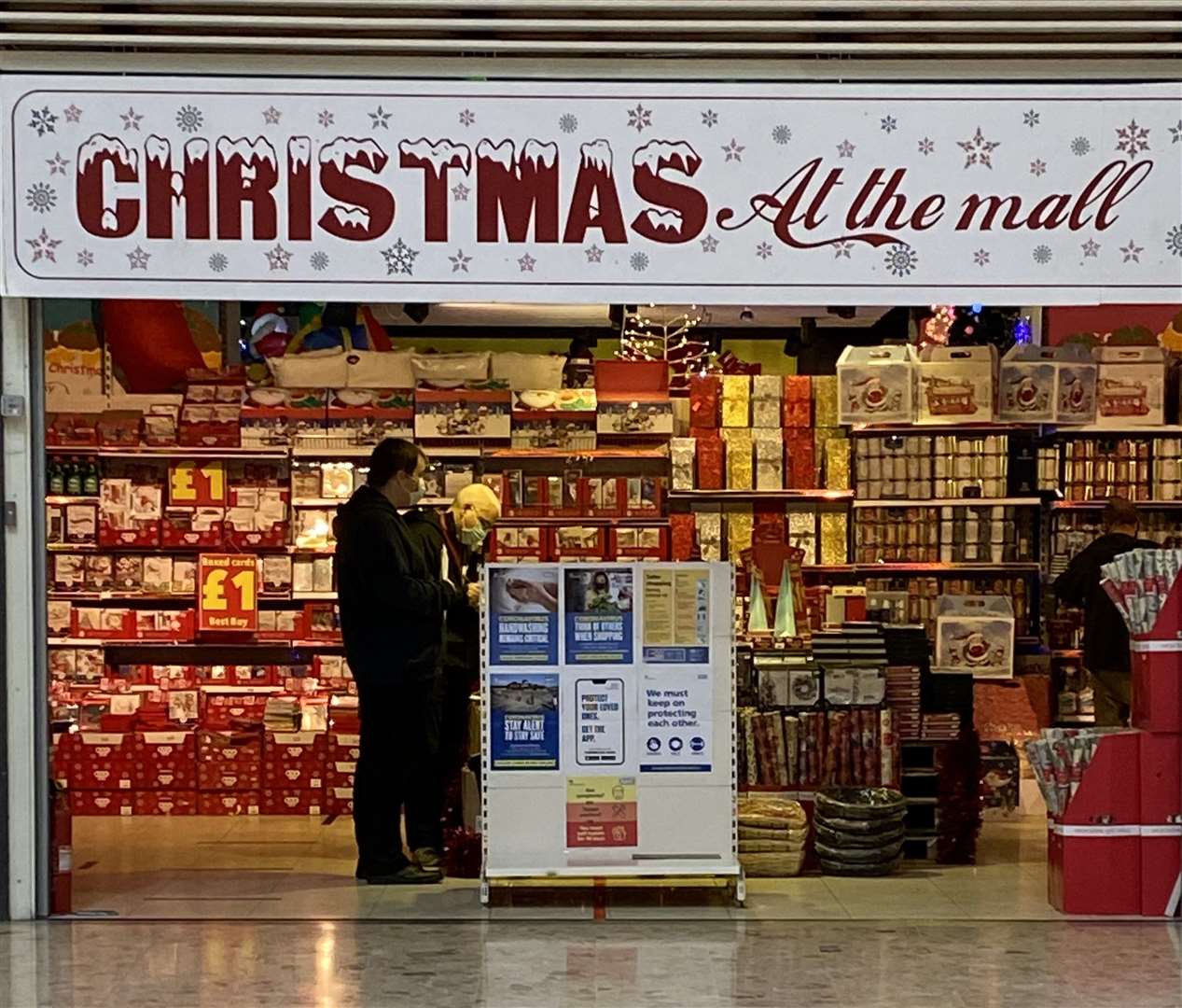 Christmas On The Mall store, Pentagon Shopping Centre Chatham, remains open after lockdown measures come into force. Picture: Anonymous commenter