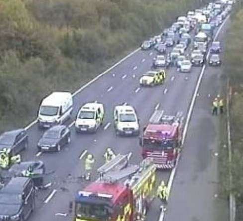 Fire crews and ambulances were on the scene. Photo: Highways England. (19991080)