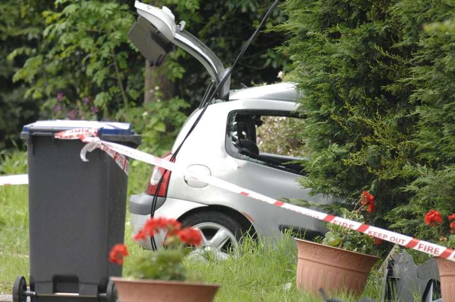 The Renault Clio after it had hit hit a telegraph pole and a wall
