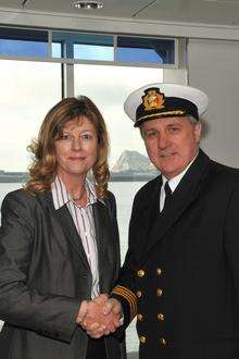 P&amp;O Ferries CEO Helen Deeble with Steve Johnson, captain of the Spirit of France.