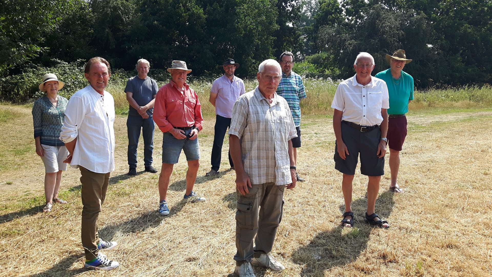 The Hayle Park Nature Reserve Trust 2020 annual general meeting. The socially distanced trustees: from left: Jane Holman, Derek Mortimer, Brian Clark, Bryn Cornwell, Paul Wilby, Dennis Usmar, Mark Jess, David Hill and Bryan Stovell
