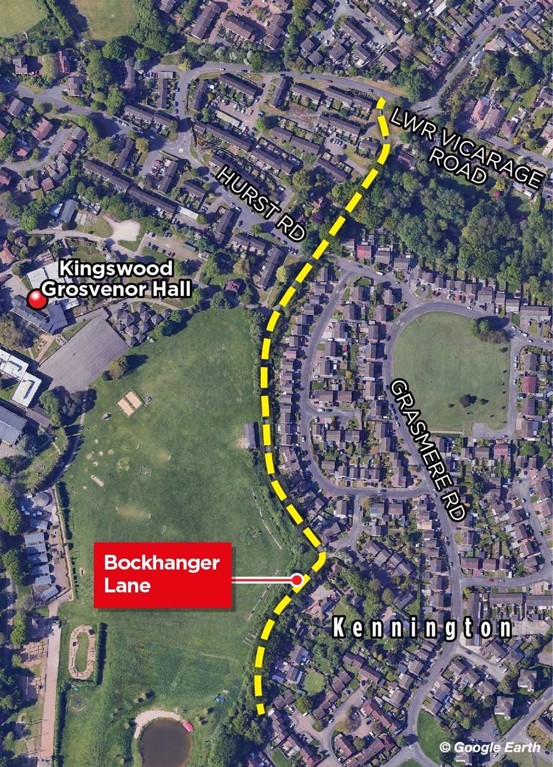 This map shows the part of Bockhanger Lane which cars can access