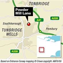 The crash happened at around 3.25pm Wednesday in Powder Mill Lane, Tunbridge Wells. Graphic: James Norris