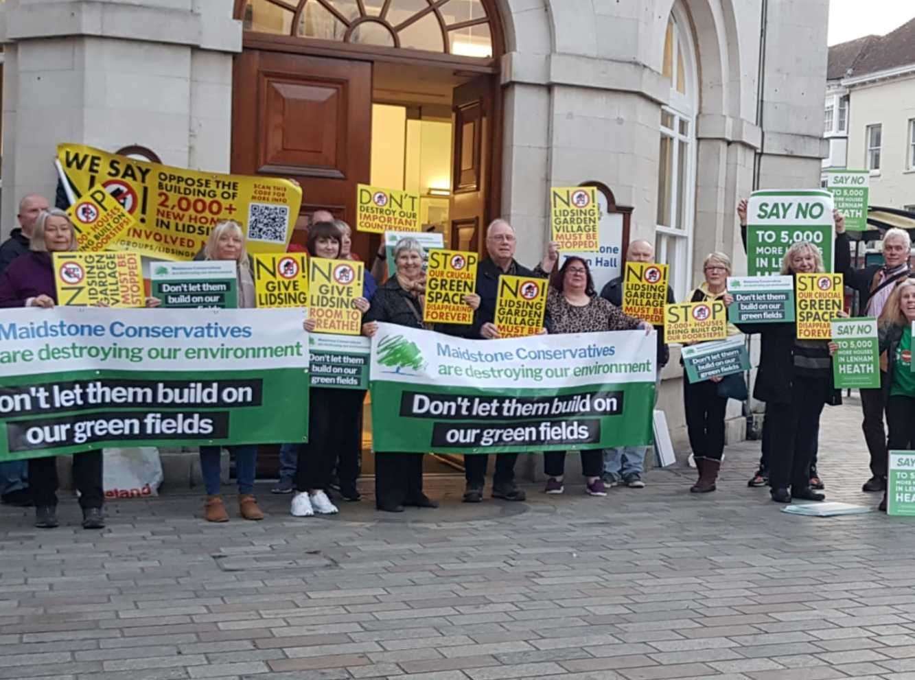 Opponents from the Against the Lidsing Garden Development group held a protest outside Maidstone Town Hall