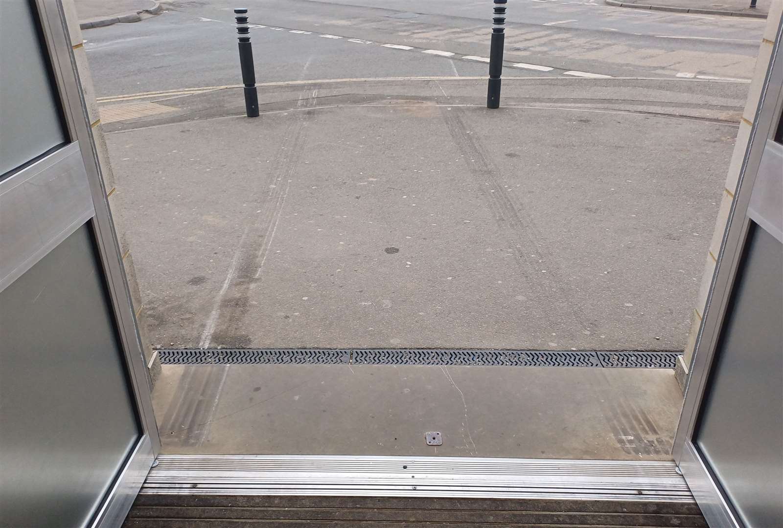 Tire tracks leading straight through the doors of the Londis
