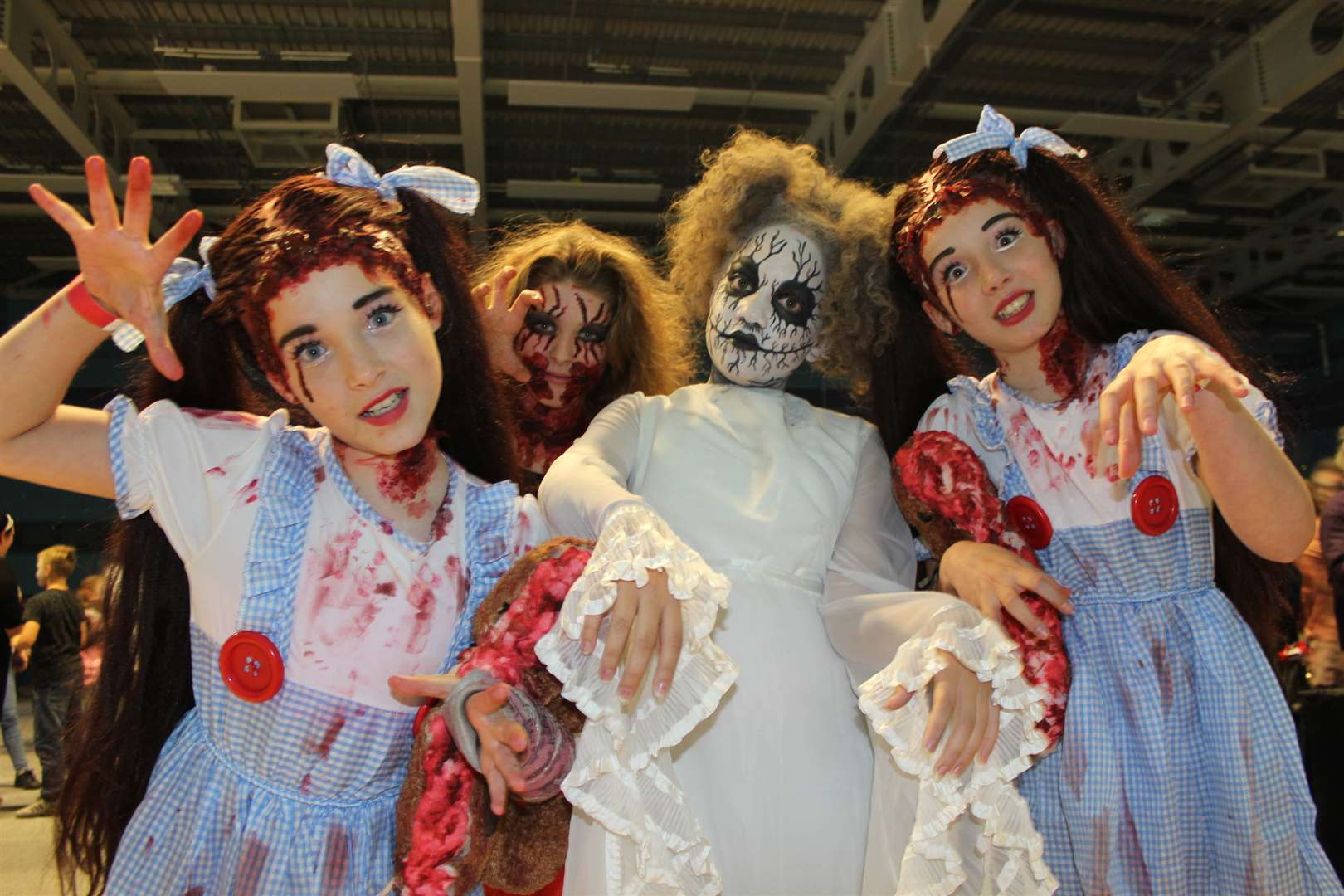 Ghoul friends: Twins Rhianna and Rayleigh Lonergan, 12, Jessica Clements and Tamuka Cross, both 11, spent two hours in make-up