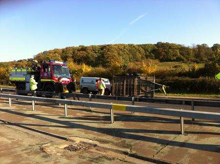 A229 Thanet Way, where trailer carrying cows overturned near Whitstable.