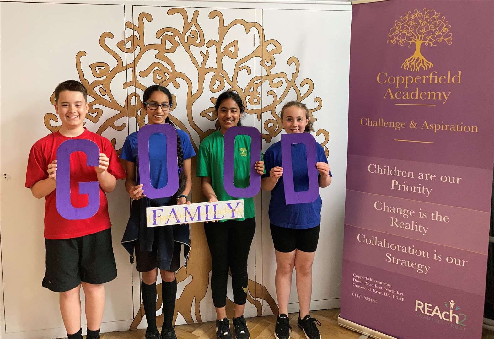 Pupils at Copperfield Academy celebrate after being awarded 'good' status for the first time ever.